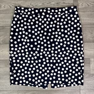 J. Crew Polka Dot Knee Length The Pencil Skirt Navy Blue sz 6 Petite